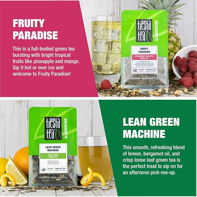 Tiesta Tea - Green Loose Leaf Tea Gift Set, Medium Caffeinated Assorted Blends, 5 Pouches of Hot & Iced Brews Variety Pack, Chinese Gunpowder, Chinese Jasmine, & Fruity Green