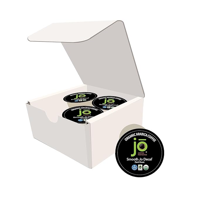SMOOTH JO DECAF: 4 Cups Sampler, Organic Dark French Roast, Swiss Water Process Coffee for Keurig K-Cup Compatible Brewers, Fresh Seal Cups, Rich Creamy, Fair Trade Certified, Non-GMO, Gluten Free