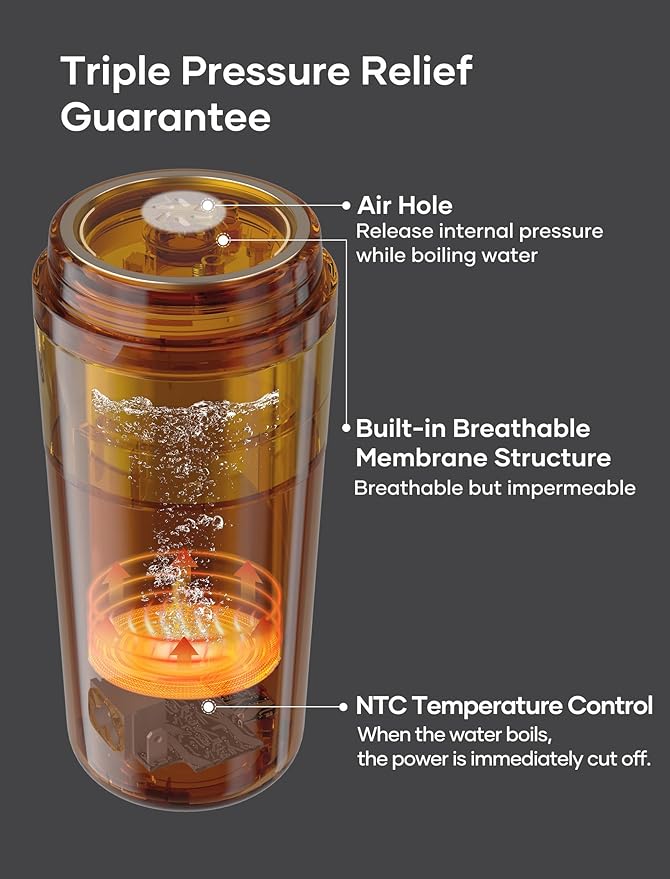 Sekaer Travel Portable Kettle, Dual Voltage 110-240V, Mini Electric Kettle for Tea Coffee, 304 Stainless Steel Small Hot Water Boiler, 350mL Auto Shut-Off & 4 Temp Presets, SKE-835-B