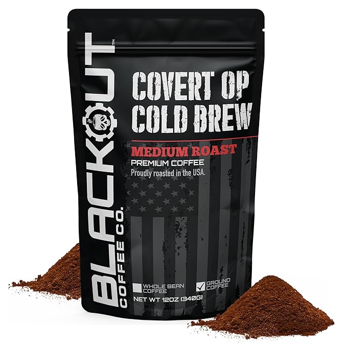 Blackout Coffee Covert Op Cold Brew Medium Roast - Perfect for Cold Brew, Drip, and Pour Overs - Small Batch Freshly Roasted in the USA - 12 oz Bag (Ground Coffee)