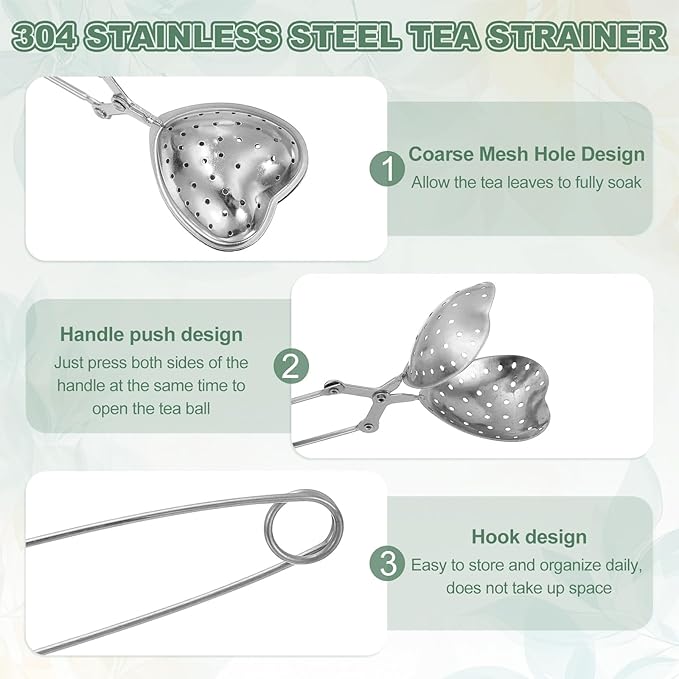 uxcell 1 Pcs Tea Infuser, Stainless Steel Loose Leaf Tea Infuser Filter for Cup and Teapot, Long Handle Tea Steeper Strainers for Tearoom Office Home, Heart Shaped Silver