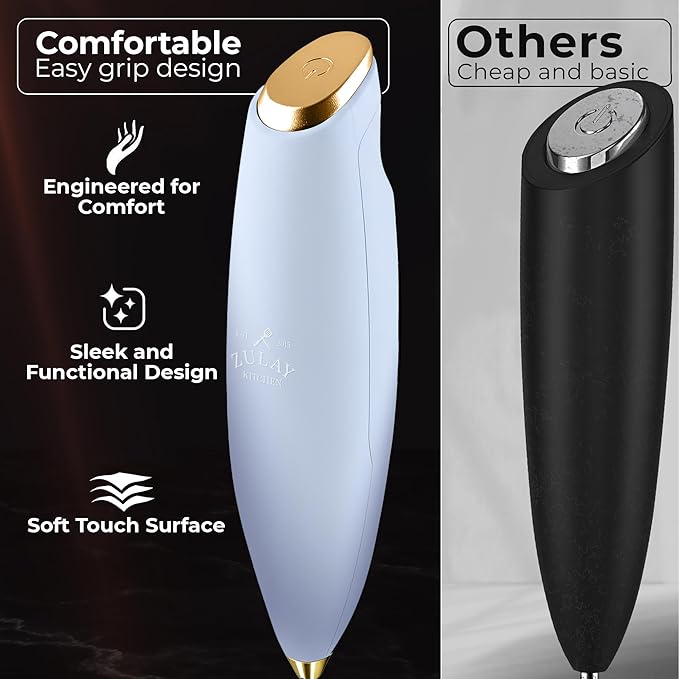Zulay Kitchen Patented Tornado Triple Whisk Milk Frother with 4 Duracell Batteries – Handheld Foam Maker for Coffee, Lattes, Matcha & Hot Chocolate – Rich, Creamy Froth in Seconds