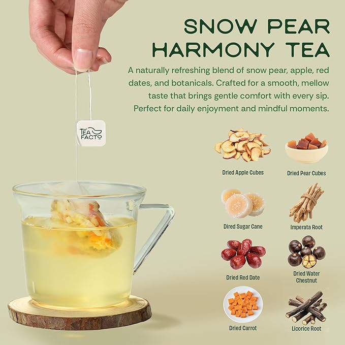 Tea Facto Cool Cleanse* Asian Pear Tea Bags with Dried Pear, Apple, Carrot, Licorice Root, Sugarcane Fiber and Broomgrass Roots - Natural Fibers, Zero Added Sugar, Non-caffinated - 10 Count