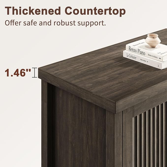 Fluted Buffet Cabinet with Storage Accent Sideboard,Modern Credenza with 2 Doors & Adjustable Shelves,Wood Coffee Bar Table Console for Dining Room Kitchen Living Room Entryway,Gray