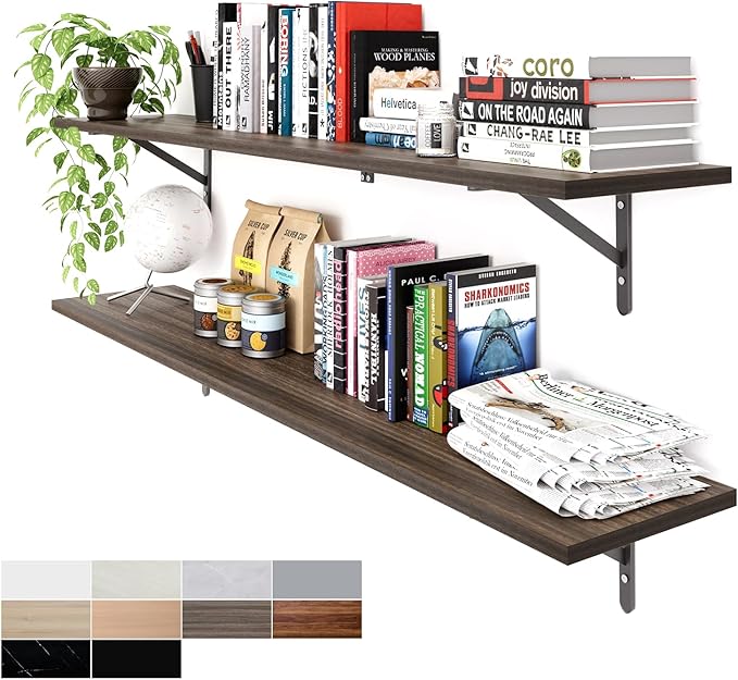 Kaboon 55 inch Long 10 inch Deep Floating Shelves for Wall Set of 2, Large Open Shelves Wall Mounted, Space Saving Home and Commercial Use, Eucalyptus