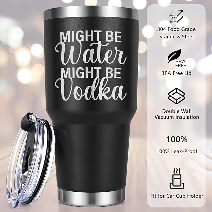 Lifecapido Vodka Gifts, Might Be Water Might Be Vodka 30oz Insulated Tumbler, Wine Gifts, Christmas Birthday Gift for Men Vodka Lovers, Black