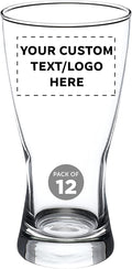Custom Pilsner Glasses 13.25 oz. Set of 12, Personalized Bulk Pack - Made in the USA, Perfect for Hotels, Restaurants, Bars and Even Party Favors - Clear
