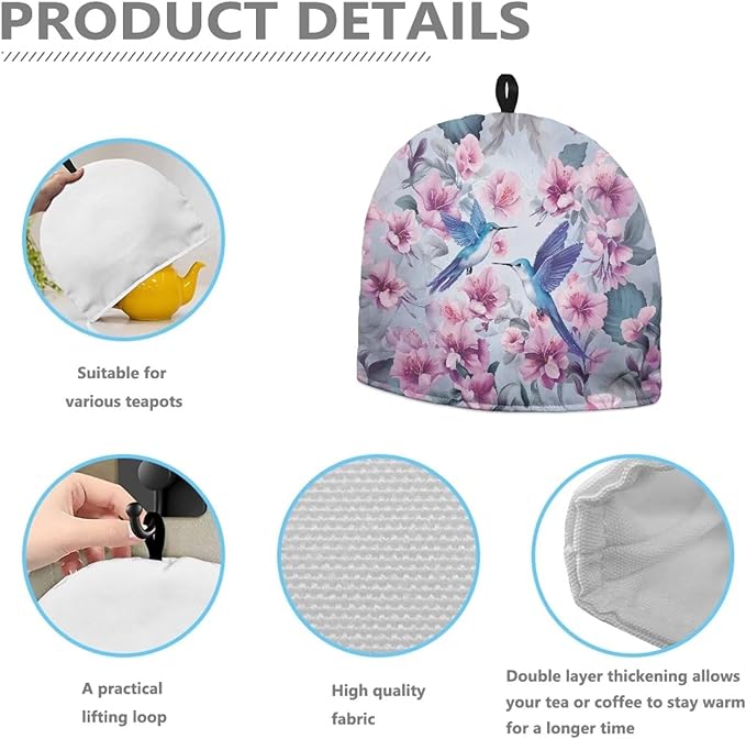 Floral Tea Cozy for Teapot Insulated Hummingbird Tea Cosy for Teapot Home Kitchen Decorative Teapot Cover for Gifts