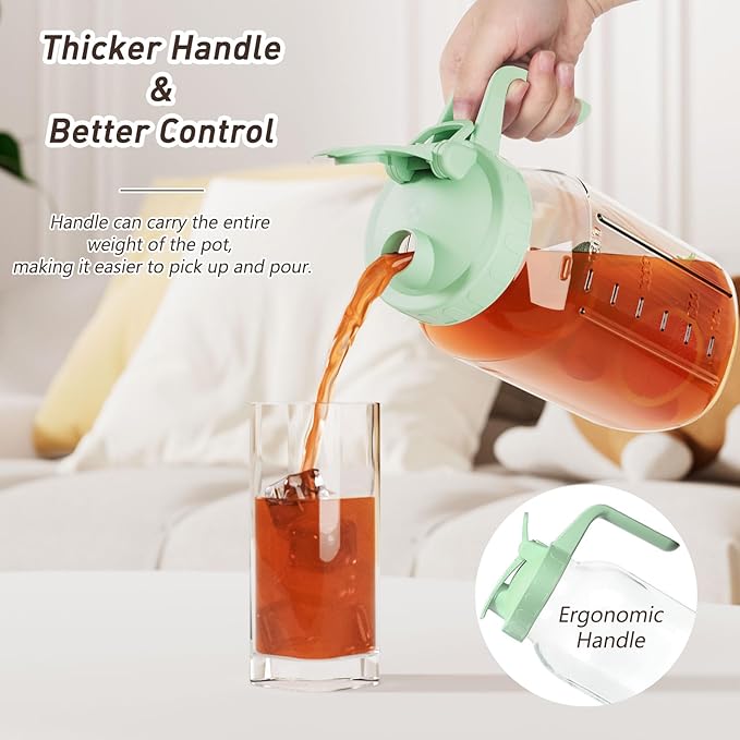 64 oz Glass Pitcher with Lid, Large Wide Mouth Mason Jar with Pour Spout, Green Sun Tea Glass Jar for Outside, Drink Pitcher Great for Drink, Cold Beverages and Breast Milk