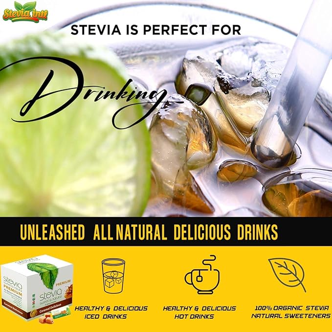 Caramel Delicioso Organic Stevia Powder. All-Natural Sweetener, Sugar Substitute Highly Concentrated & Pure Extract Stevia. 0 Calorie, 0 Carb Diabetic & Keto Friendly (40-Packets) - Packaging May Vary