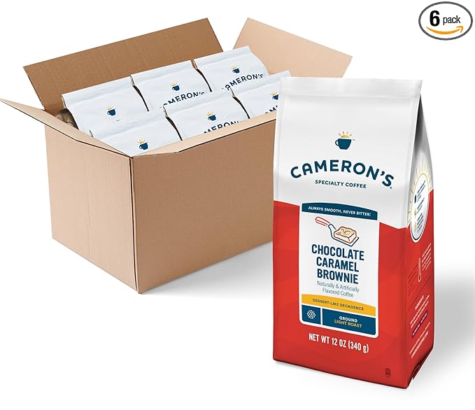 Cameron's Coffee Chocolate Caramel Brownie Flavored Ground Coffee, Light Roast, 100% Arabica, 12-Ounce Bag, (Pack of 6)