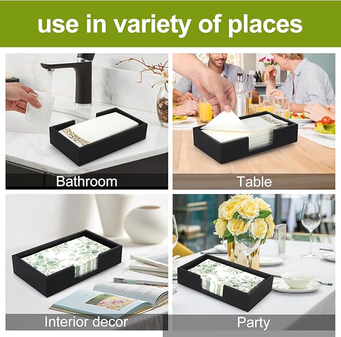 Black Wooden Napkin Holder Guest Towels Holder Flat Bathroom Napkins Holder Disposable Hand Towel Tray Cocktail Napkin Holder for Table Kitchen Counter Modern Paper Towel Holder Basket Accessories