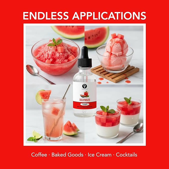 Dolce Flav Natural Watermelon Agua Fresca Extract, Water-Soluble – 2 oz | Fresh Juicy Watermelon Flavoring for Beverages, Desserts & Syrups – Sugar-Free, Kosher, Allergen-Free