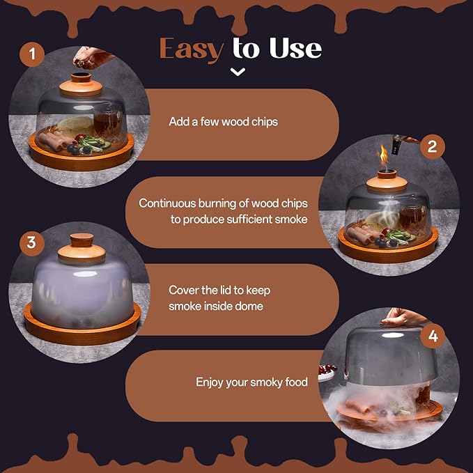 Cocktail Smoker Kit with Wooden Base and Glass Dome, Perfect for Infusing Smoky Flavors into Old Fashioned Cocktails, Whiskey, and Foods with Included Wood Chips