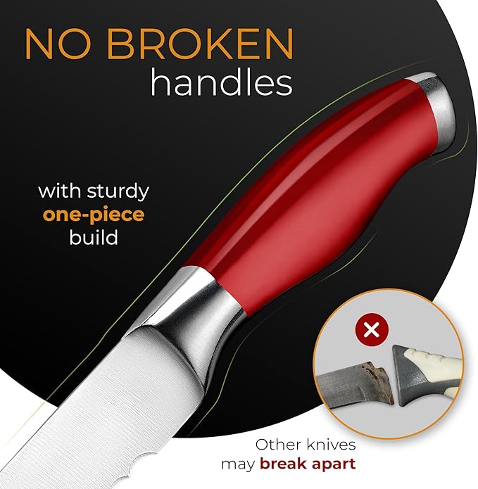 Orblue Serrated Bread Knife Ultra-Sharp Stainless Steel Professional Grade Bread Cutter - Cuts Thick Loaves Effortlessly - (8-Inch Blade with 4.9-Inch Handle), Red