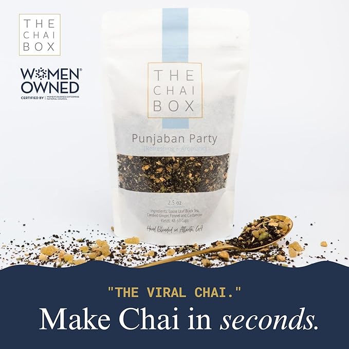 The Chai Box Loose Leaf Ginger Fennel Tea - Vegan & Gluten Free | Caffeinated Black Tea made with Candied Ginger, Cardamom & Fennel (Pack of 1) 2.5 oz | Makes 25 Cups | Small Batch Loose Leaf Tea with Whole, Premium Spices