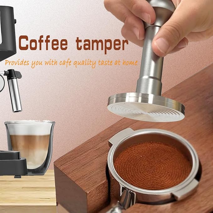 53.3mm Espresso Tamper - Premium Barista Coffee Tamper with Aluminum Handle and Stainless Steel Base, Compatible with Breville Barista Express 54mm Portafilter Basket (Silver)