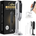 GOCHA | Electric Milk Frother Handheld - Rechargeable Coffee Frother with USB-C & 2 Speeds - Powerful RPM Latte Foam Maker for Cappuccino, Matcha, Hot Chocolate - Includes Stand & Whisk (Silver)
