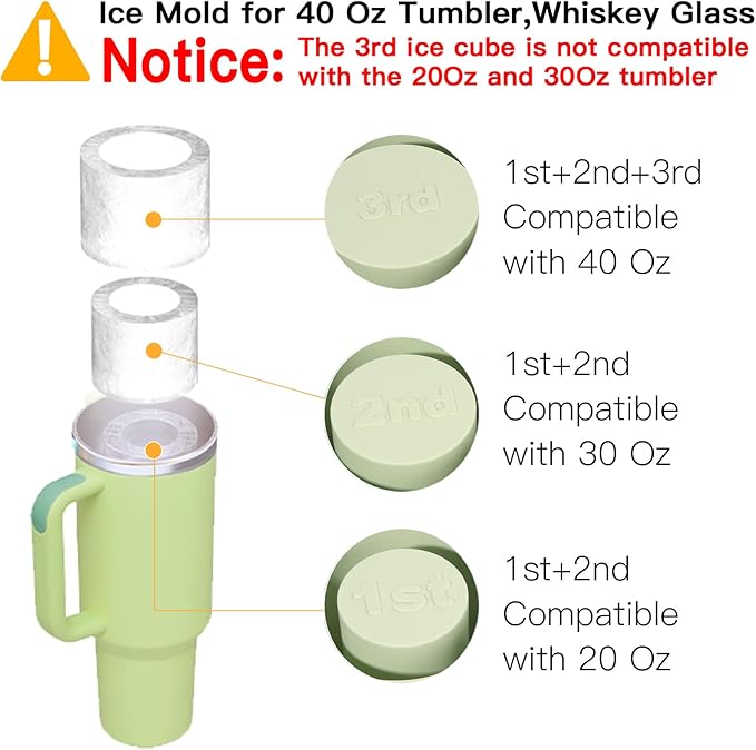 Ice Cube Tray for Tumbler Cup 30Oz-40Oz, 3 Pcs Silicone Cylinder Ice Mold with Lid and Bin for Freezer, Easy Fill and Release Ice Maker for Whiskey, Cocktail BPA-Free