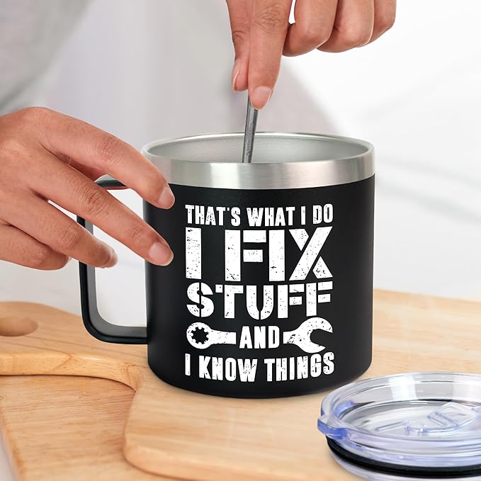 Christmas Funny Gifts for Men - 14 oz Stainless Steel Insulated Coffee Mug with Lid - Birthday Gifts for Dad from Daughter Son, Husband Birthday Gift Ideas, Funny Dad Gift for Grandpa