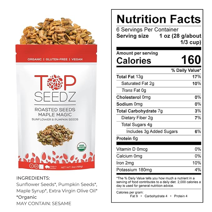 Top Seedz Deluxe Organic Gluten Free Vegan Seed Crackers and Roasted Seeds Bundle | 2 Pouches of Maple Magic Roasted Seeds | 4 Packs of Sea Salt Crackers
