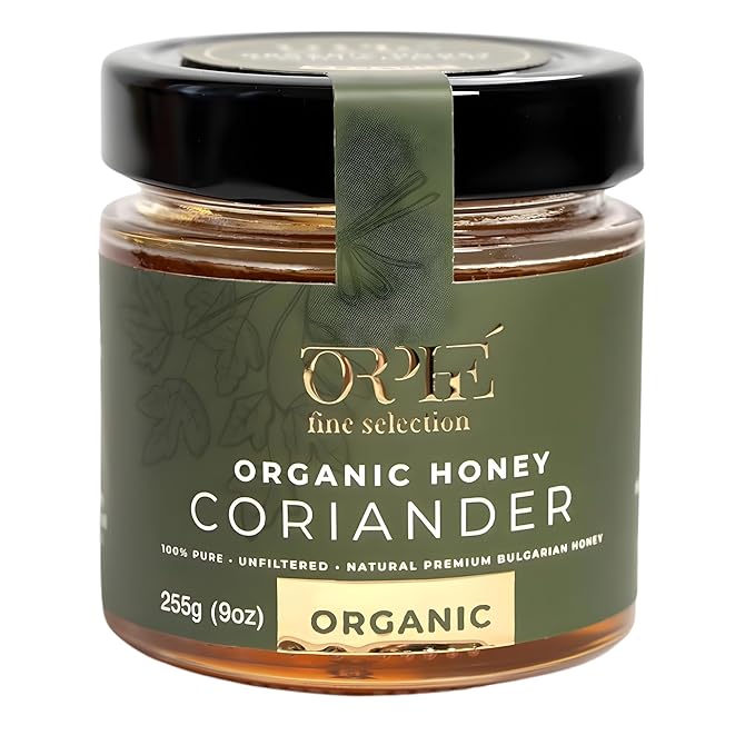 ORPHE Organic Coriander Honey – Clean Simple Natural Sweetener for Coffee, Tea, Matcha and Breakfast, Unheated & Creamed 9oz Glass Jar