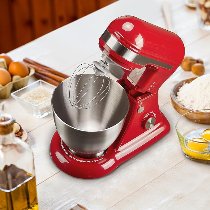 4.8QT Stand Mixer, 12-Speed Electric Kitchen Mixer with Tilt-Head, Stainless Steel Bowl, Egg Whisk, Dough Hook & Beater – Lightweight, Compact for Small Kitchens (Red)