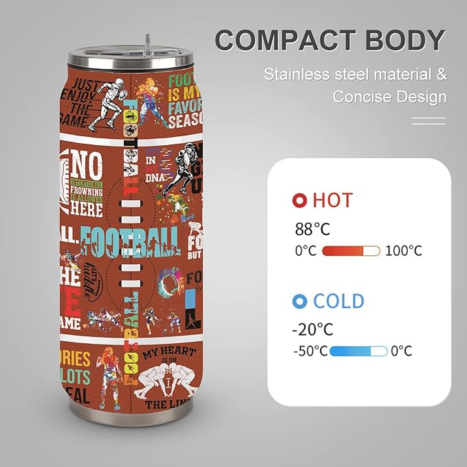 Football Tumbler Cup Travel Mug With Lid,Football Lover Gifts Stainless Steel Vacuum Tumbler Team Fans Coffee Mug Cup Gifts For Women Men 17 Oz
