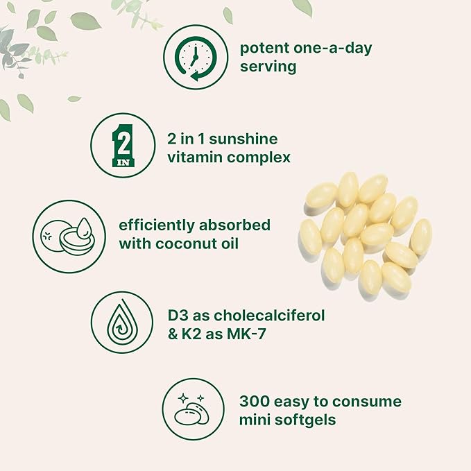 Micro Ingredients Vitamin D3 5,000 IU + K2 MK-7 100 mcg, 300 Softgels | Virgin Coconut Oil | 2-in-1 Bone, Immune & Heart Support | Easy to Swallow, Non-GMO