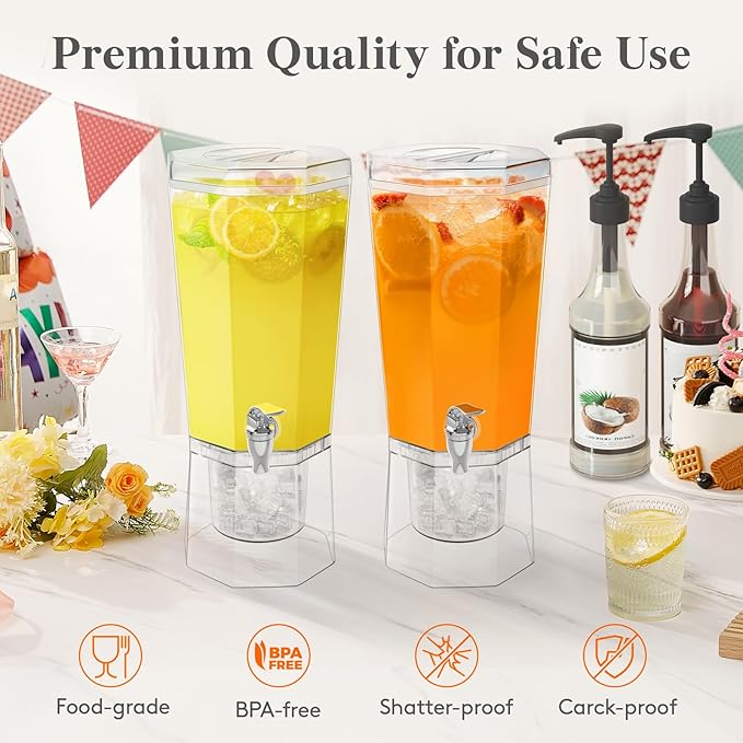 Lifewit 1 Gallon Christmas Drink Dispenser for Parties 2 Pcs, Plastic Beverage Container with Stand for Juice/Tea/Soda & Lemonade, BPA Free Clear Water Pitcher with Spigot for Hosting