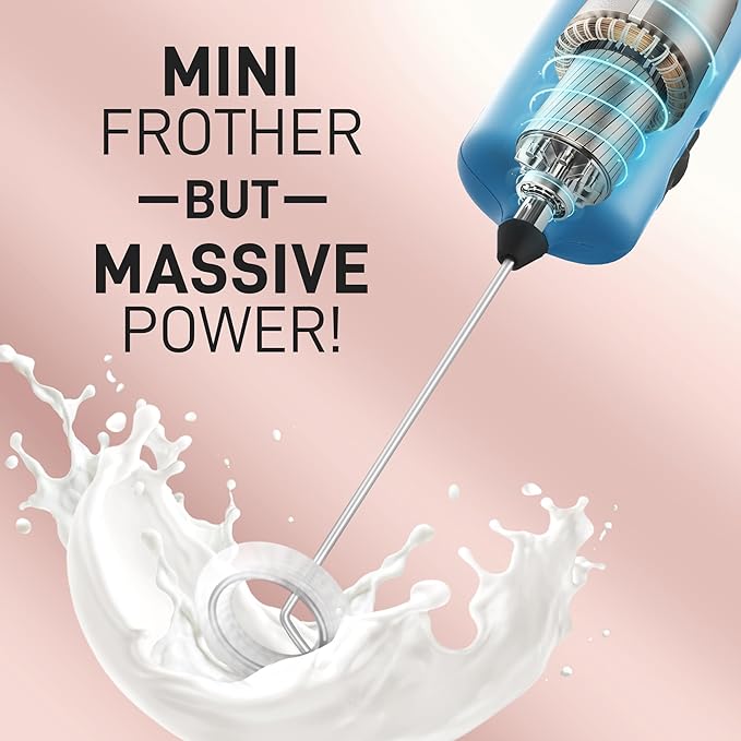 Mini & Mighty Milk Frother Wand – Powerful Handheld Coffee Frother, Battery Operated Drink Mixer – Compact Pocket Size – Detachable Whisk for Latte, Cappuccino, Matcha, Hot Chocolate – Cosmic Blue