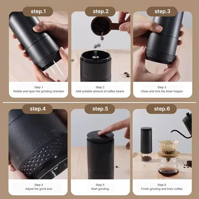 Coffee Grinder, 110ml Powder Capacity Electric Coffee Bean Grinder, Removable Chamber 38 Speeds USB Rechargeable Coffee Mill, for Beans (Black)