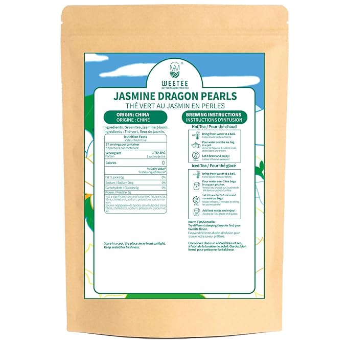 WT WEETEE Jasmine Pearls Tea Loose Leaf, Made of Jasmine Flavor with Green Tea Loose Leaf, Natural Aromatic Dragon Pearl Tea, 4oz/114g