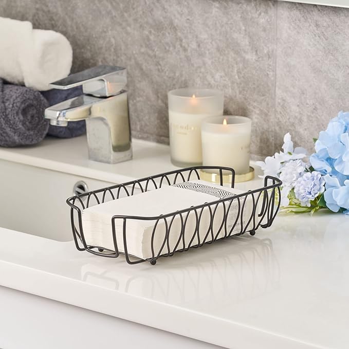 Black Guest Towel Holder Tray for Bathroom – Napkin Organizer for Disposable Paper Towels, Hand Towel Rack for Countertop, Modern Holder for Guest Bathroom Essentials and Powder Room