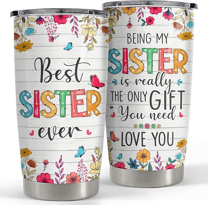 SANDJEST Sister Tumbler 20oz Best Sister Ever Gifts for Women Funny Sisters Stainless Steel Insulated Tumblers Coffee Travel Mug Cup Gift for Birthday Christmas