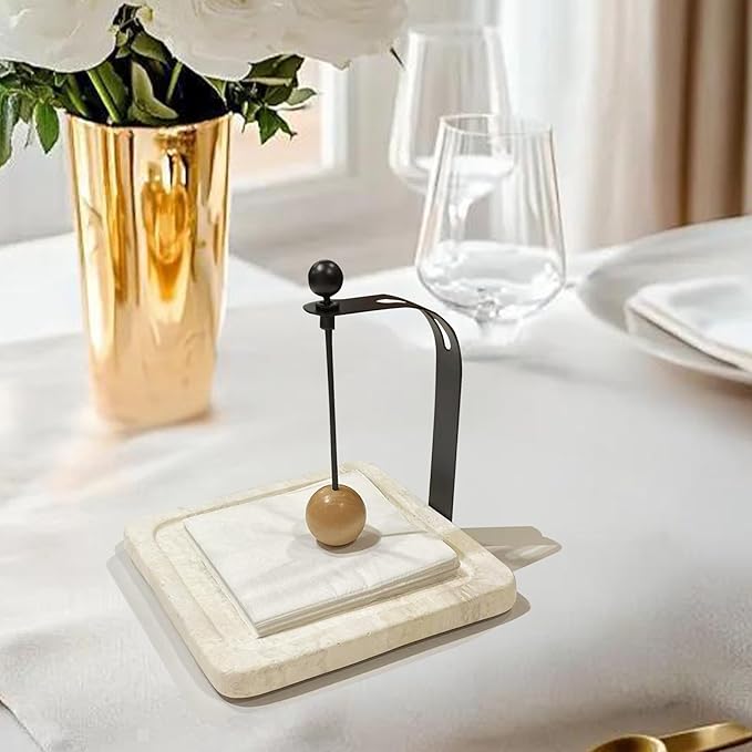 Handcrafted Italian Travertine Marble Napkin Holder for Paper Napkins (5-7"), Ideal for Cocktails, Restaurants, Bars & Modern Home Decor