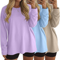 Ficerd 3 Pack Women's Oversized Long Sleeve Shirts Cotton Gym Round Neck Tops Loose Fit Casual Workout Baggy Fall Basic Tee