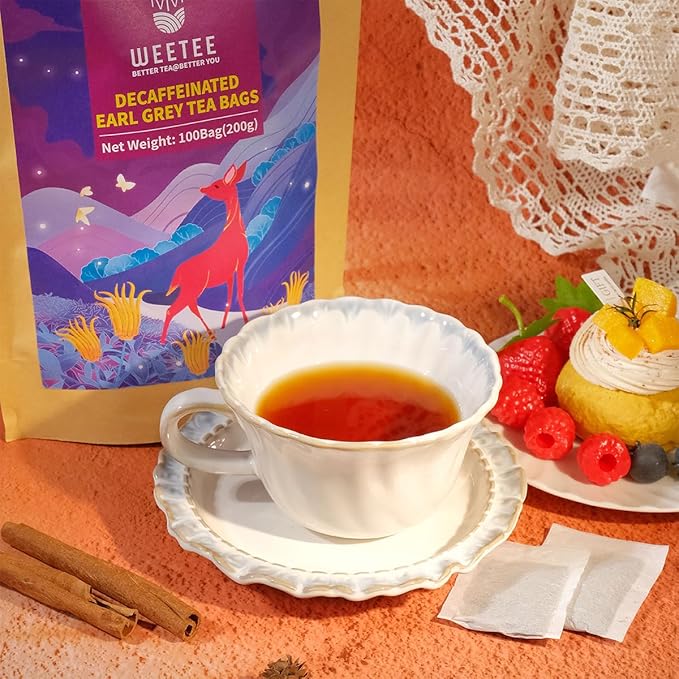 WT WEETEE Decaf Earl Grey Tea Bags, 100 Count CO2-Decaffeinated Black Tea Flavored with Bergamot Orange, Smooth & Refreshing, Drink All Day