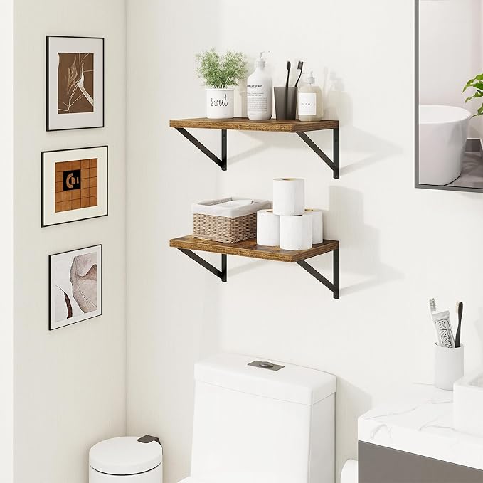 Axeman Deep Floating Shelves for Wall - 10 Inch Deep Floating Shelves Set of 2-16" W x 10" D Rustic Wall Shelves for Living Room Bathroom Bedroom