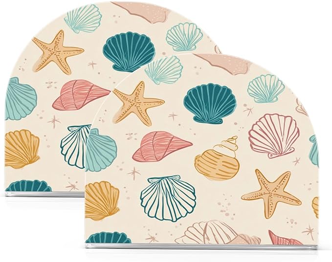 Shells and Starfish Napkin Holder for Table Paper Cocktail Napkin Holders for Kitchen Dinning Acrylic Dinner Napkin Dispenser for Dinner Home Decor Bar 2 Pack