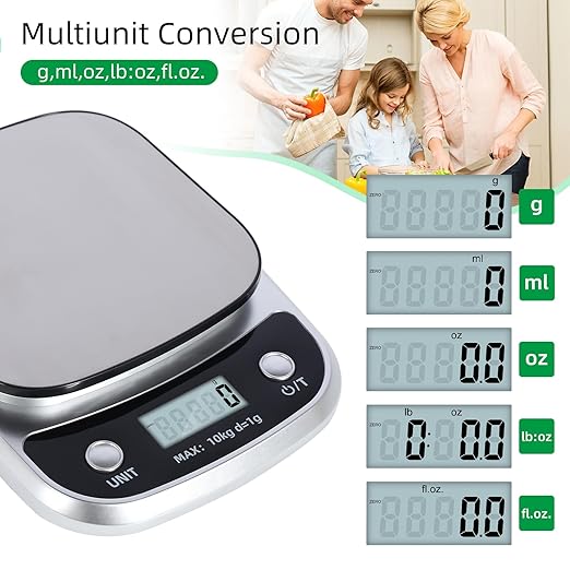 Digital Food Scale, 22 lbs/10kg Multifunction Kitchen Scale with Large Back-lit LCD Display and Tare Function for Cooking Baking Diets