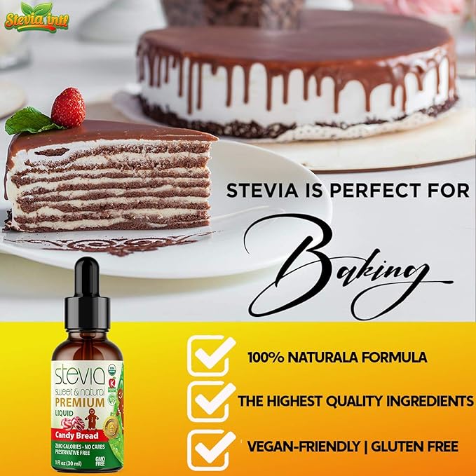 Candy Bread Premium Quality Stevia Drops | Organic Liquid Stevia |Best Sugar Substitute | 100% Pure Extract | All Naturally Sweet | Non-Bitter, 0 Calorie, NON-GMO, Diabetic & Keto Friendly (1oz)