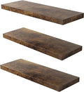 Floating Shelf, Set of 3 Wall Shelf, 24 in W x 12.75 in D x 2 in H Wooden Floating Wall Shelf with Invisible Brackets for Living Room/Bedroom/Bathroom/Kitchen Storage and Decor, Rustic Brown