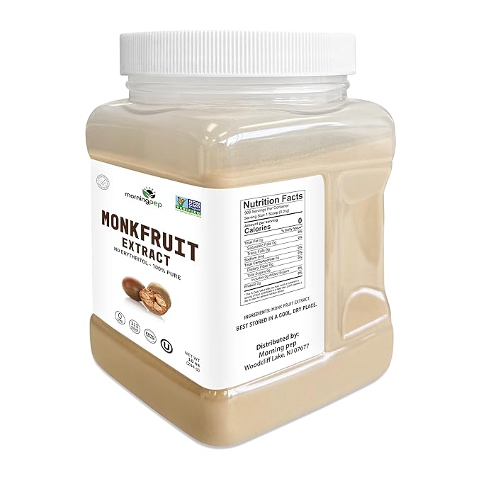 Morning Pep 100% Pure Monk Fruit extract sweetener, No Erythritol, Monkfruit Extract Powder, NON-GMO Project Verified, Keto Certified, OU kosher, No Fillers Zero Calories | Over 900 Servings | 10 oz