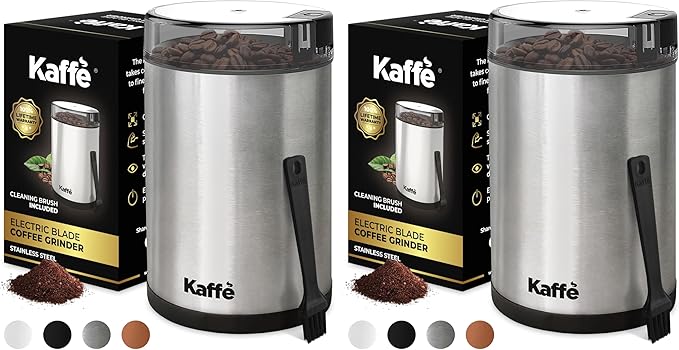 Kaffe Coffee Grinder Electric. Best Coffee Grinders for Home Use. (14 Cup) Easy On/Off w/Cleaning Brush Included. Stainless Steel (Pack of 2)