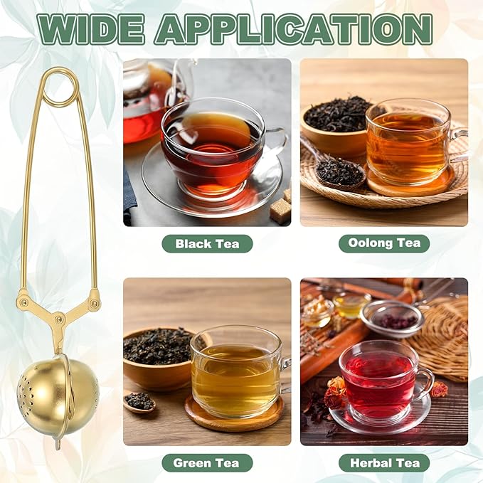 uxcell 2 Pcs Tea Infuser, Stainless Steel Loose Leaf Tea Infuser Filter for Cup and Teapot, Long Handle Tea Steeper Strainers for Tearoom Office Home, Teapot shaped, Golden