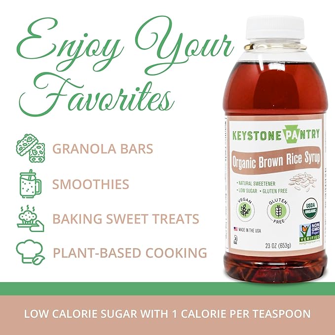 Keystone Pantry Organic Brown Rice Syrup – 23 OZ Bottle – Vegan and Gluten Free – HFC, Corn Fructose Syrup Substitute – for Baking – Great for Homemade Granola Bars – Coffee Sweetener – DE 42 – 1 BOTTLE