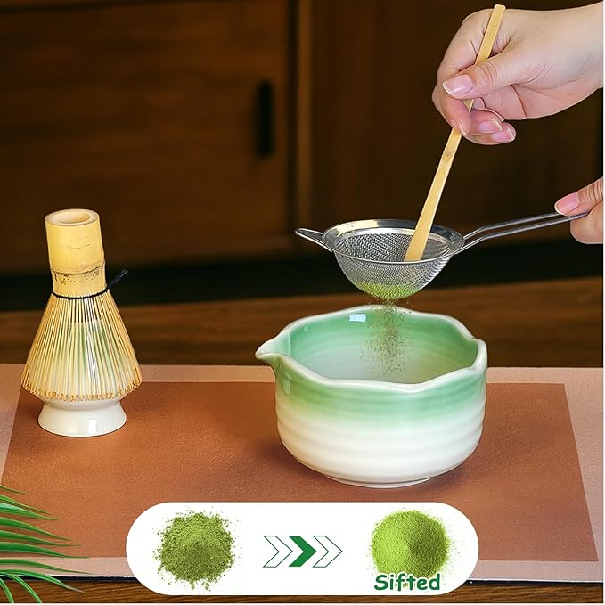 Matcha Whisk Set, 5 Pcs Matcha Set with Matcha Bowl, Whisk Holder, Sifter, Bamboo Whisk and Scoop, Gift for Friend Family Matcha Tea Lovers, Matcha Kit