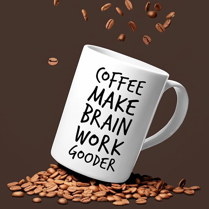 Veracco Coffee Make Brain Work Gooder Mug Funny Coffee Lover Gift Humorous Idea Family Friends Birthday Presents Sarcastic Office Berserk Tea Cup Caffeine Addict Brain Booster Gooder Vibes