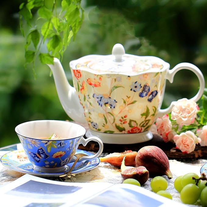 Aynsley Cottage Garden Windsor Fine Bone China Teapot - 37oz Classic Windsor Shape - English Cottage Style Gift Set